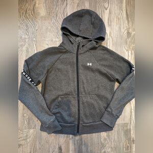 Under Armour women's hoodie full zip grey spell out Sz small